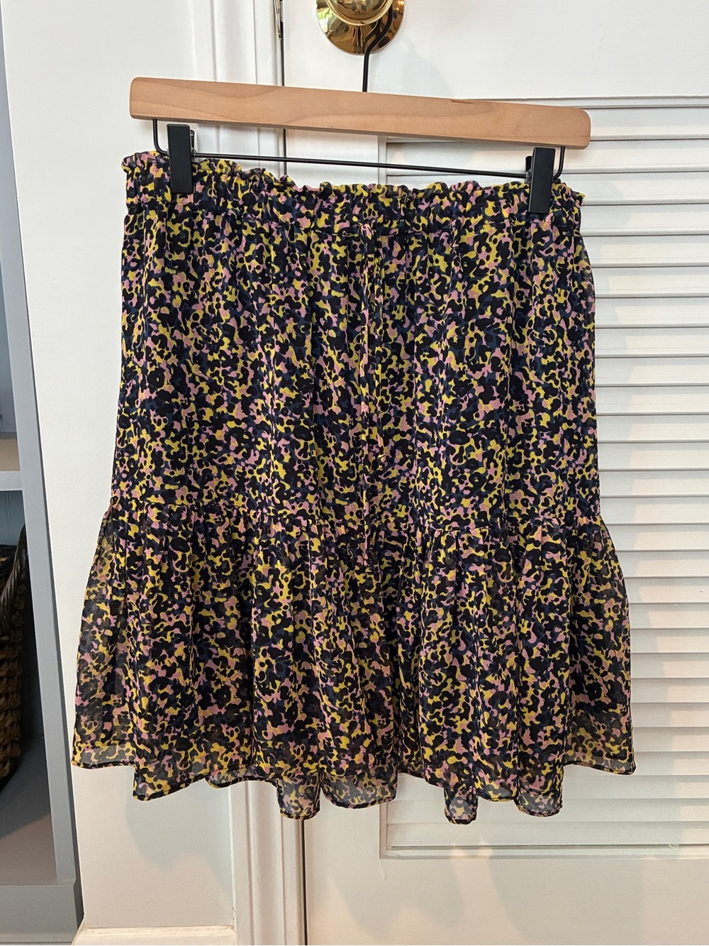 Scotch & Soda Multicolored Abstract Print A-Line Midi Skirt Tiered Ruffle Trim
